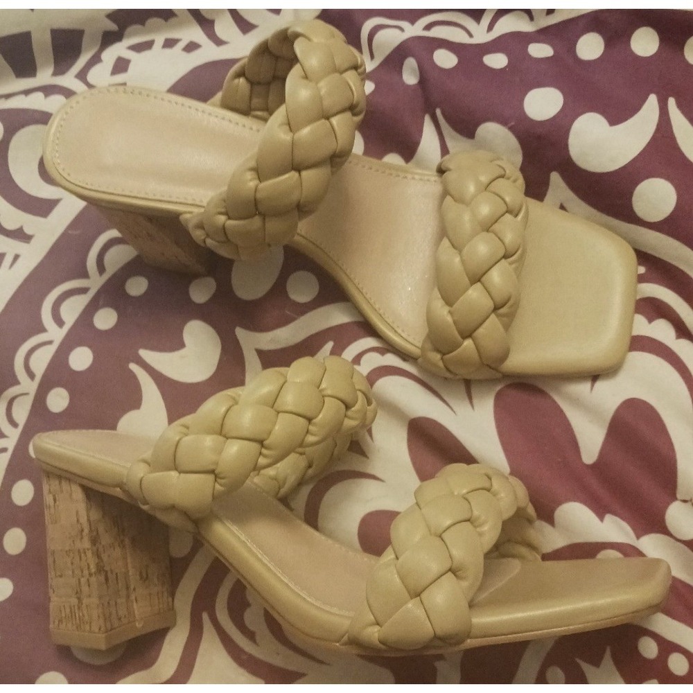 NEW Women's Braided Open Toe Cork‎ Heel Sandals, Size 8.5